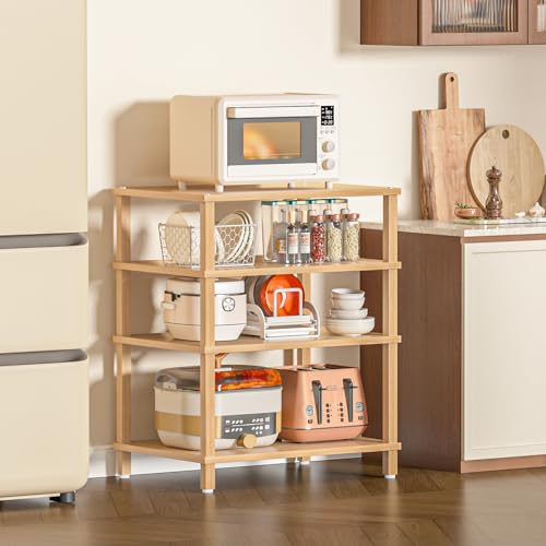 4-Tier AV Media Player Stand, Natural Stereo Cabinet, Modern Audio Shelf, Wooden TV Stand,Game Console Shelf, Multifunctional Entertainment Center, Suitable for Home, Conference Room - color: Natural, size: 4 Tier