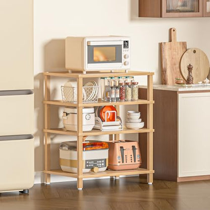 4-Tier AV Media Player Stand, Natural Stereo Cabinet, Modern Audio Shelf, Wooden TV Stand,Game Console Shelf, Multifunctional Entertainment Center, Suitable for Home, Conference Room - color: Natural, size: 4 Tier