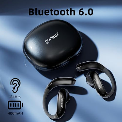 Open Ear Bluetooth Headphones Wireless, Touch Control Earphones Lightweight Design, Bluetooth 6.0, 20H Playtime,Built-in Mic,Ear Hooks Ear Buds Design, Wireless Bluetooth Headset for Work - color: Black