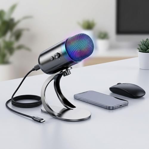 USB Condenser Microphone, Podcast Microphone, Plug and Play,Compact Gaming Streaming Dynamic Mic for Laptop Gaming PC, with RBG Lights - color: with RBG Lights