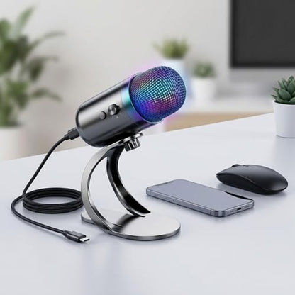 USB Condenser Microphone, Podcast Microphone, Plug and Play,Compact Gaming Streaming Dynamic Mic for Laptop Gaming PC, with RBG Lights - color: with RBG Lights