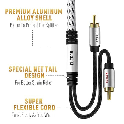 Premium RCA Cable 35 Ft (Hi-Fi Sound-16 AWG-Shielded) 2 RCA Male to 2 RCA Male Stereo Audio Cable, Gold Plated-Aluminum Alloy Shell-Pure Copper-Braided RCA Cord for Home Theater Speakers + Ties - size: 35FT