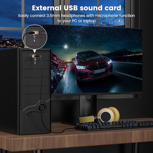 MOSWAG USB to Audio Jack Adapter, 3.5mm Jack Audio Adapter, External Stereo Sound Card TRRS Female Headset Compatible with PC, Laptop, Mac, Desktops, Linux, PS4, PS5 and More Device - size: 1 Pack