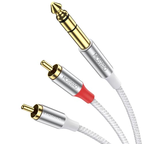 MOSWAG 1/4" TRS to RCA Male Audio Cable 3.3FT, Stereo 2Rca to 1/4 AUX Cord | 6.35mm Stereo Jack to Dual RCA Insert Cable Y Splitter Cable Split to L/R RCA Outputs,for Studio,Stage,Car Audio,DJ&Musician - color: White, size: 3.3 ft