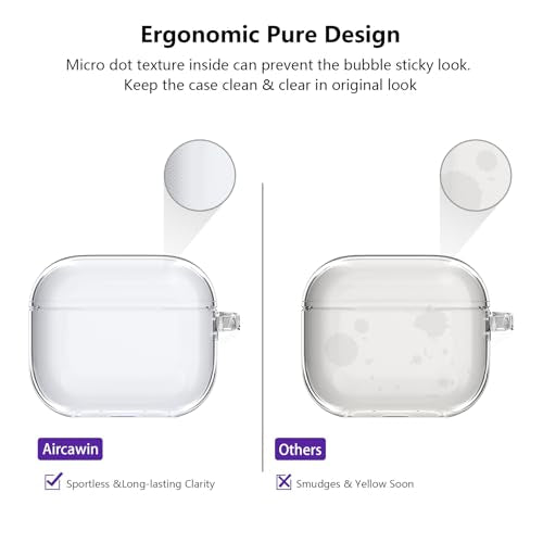 Aircawin for Airpods 4 Clear Case, Shockproof, Soft Transparent TPU Case with Carabiner and Cleaning Pen - color: Diamond Pure, size: Airpods 4