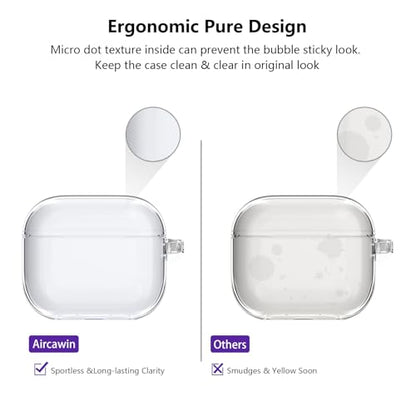 Aircawin for Airpods 4 Clear Case, Shockproof, Soft Transparent TPU Case with Carabiner and Cleaning Pen - color: Diamond Pure, size: Airpods 4