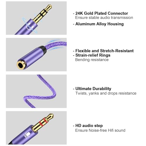 Headset Splitter for PC, Mic and Headphone Splitter Y Splitter Cable Cord | Braided 3.5mm Female to 2 Dual Male Mic Audio Y Splitter Cable Jack Headphone Audio Adapter Convertor for Smartphone Laptops
