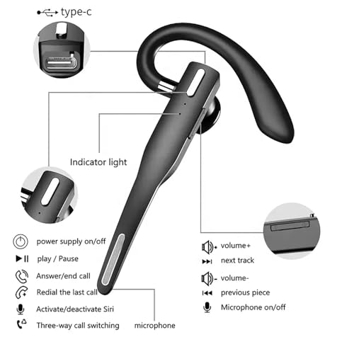 Business Wireless Headset with Mic for Work IPX7 Waterproof • 50H Battery (8H+Case) Bluetooth 5.3 Earpiece • PC-Ready for Driving & Office - size: T525