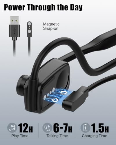 Wireless Headset with ENC Noise Cancelling Mic, Bluetooth V5.4 Headphones | Open Ear Headphones with Mute Button, 12H Playtime, 15.4mm Drivers for Work/Office/Running/Cycling (Black) - color: Black