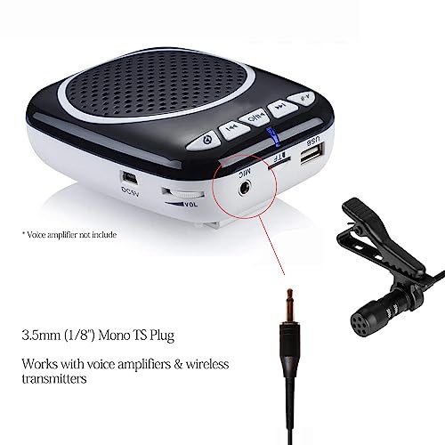 Lavalier Microphone Lapel Microphone Compatible with Portable Voice Amplifier Wireless Transmitter - Unidirectional Condenser Mic – 3.5mm Mono TS Plug