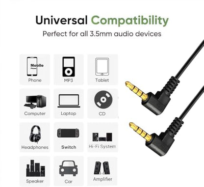 90 Degree 1/8" Male to Male Jack 4 Pole TRRS Extension Aux Spring Cord | Coiled Right Angle 3.5mm Stereo Audio Cable for PC,TV, Recorders,MP3,Card Holder,Amplifier,Speaker