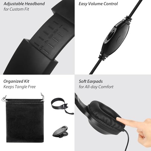 20Ft Extra Long Cord Headphones for TV with 3.5mm AUX, RCA & USB Connection | 3.5mm Wired TV Headphones with Inline Volume Control & Extension Cable, AUX, RCA & USB Input for Most TVs, Senior Friendly