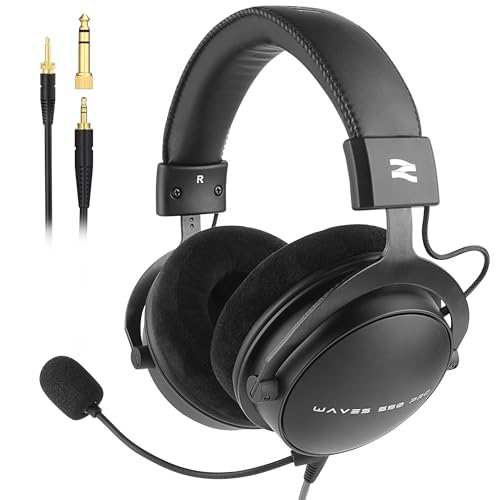 talomen Studio Monitor Headphones for Recording, Wired Over Ear Studio Headphones with Detachable Boom Microphone, Professional Monitoring Headset for Podcast, Broadcast, Streaming & Audio Mixing