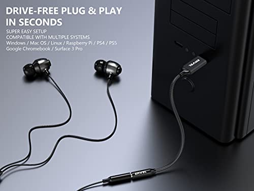 3.5mm Female to USB Male Adapter, Built-in Chip Aux to USB Sound Card | External Stereo Sound Card for PS4/PS5/PC/Laptop, Headphone Adapter with Built-in Chip TRRS 4-Pole Mic-Supported - color: Senior Black