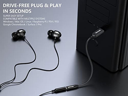 3.5mm Female to USB Male Adapter, Built-in Chip Aux to USB Sound Card | External Stereo Sound Card for PS4/PS5/PC/Laptop, Headphone Adapter with Built-in Chip TRRS 4-Pole Mic-Supported - color: Senior Black