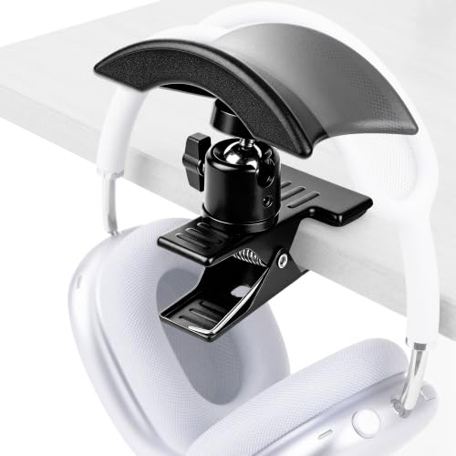 GEEKRIA Adjustable Clamp-On Headphone Holder, No-Drill Metal Headset Stand with Headband Rest, Under Desk Mount for Gaming Headsets, Home & Office, Black