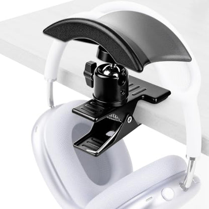 GEEKRIA Adjustable Clamp-On Headphone Holder, No-Drill Metal Headset Stand with Headband Rest, Under Desk Mount for Gaming Headsets, Home & Office, Black
