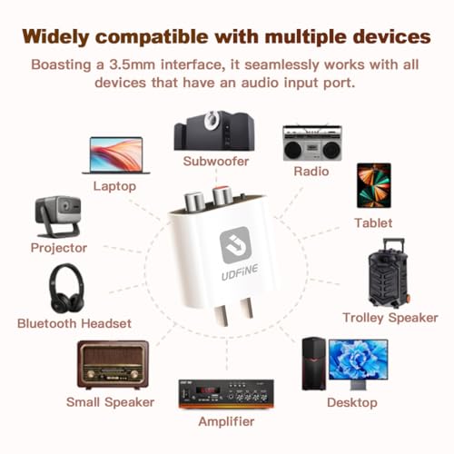 스마트 블루투스 6.0 to AUX/RCA 어댑터 및 수신기, 홈 스테레오용 스테레오 수신기용 무선 블루투스 어댑터, 플러그 앤 플레이, 사운드, 구형 스피커 업그레이드, Udfine AudioLink