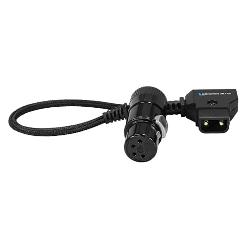 KONDOR BLUE | 6 Inch D-Tap to 4-Pin XLR Female Right-Angle Power Cable | Nylon Braided, Reinforced Connectors, for Canon C400, Blackmagic Design URSA Mini Pro, Sony Venice BURANO F5 F55