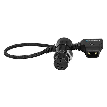 KONDOR BLUE | 6 Inch D-Tap to 4-Pin XLR Female Right-Angle Power Cable | Nylon Braided, Reinforced Connectors, for Canon C400, Blackmagic Design URSA Mini Pro, Sony Venice BURANO F5 F55