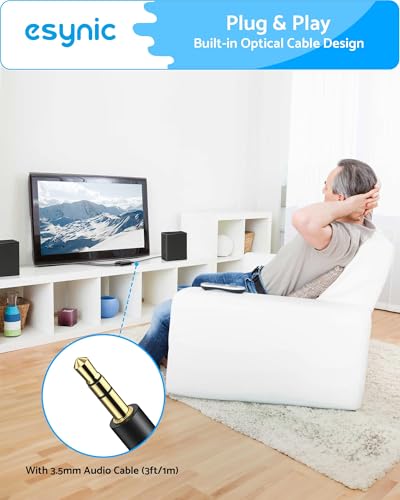 eSynic Portable Optical to 3.5mm/Aux Adapter-7 FT Long-192KHz DAC Converter-Metal Shell-Built in Amplifier Chip-Easy to Setup- from HDTV/Blu-Ray/Gaming Console to 3.5MM Audio Speaker & Headphone