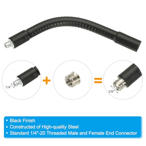 PATIKIL 6" Gooseneck, 1/4"-20 Female to Male Thread Metal Universal Hose Flexible Arm Gooseneck Tube Extension Holder with Reducing Screws for Action Camera, Phone, Microphone, Black - size: 15cm