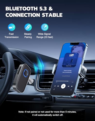 COMSOON Bluetooth Receiver for Car, 3.5mm AUX Bluetooth Car Adapter | Noise Cancelling, Wireless Audio Receiver for Home Stereo/Wired Headphones, Hands-Free Call, 16H Battery Life, Dark Gray - color: Dark Gray