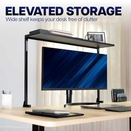 VIVO Large 38 inch Clamp-on Overhead Desk Shelf Mount, Raised Desktop Organizer, Elevated Workstation Accessory Platform, Black, DESK-SHELF38-B