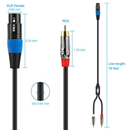 JOLGOO 언밸런스 XLR 암 - 듀얼 RCA Y 스플리터 브레이크 아웃 케이블, XLR 암 1개 - RCA 수 Y 브레이크 아웃 케이블 어댑터 코드, 3m(10피트) - size: 10 Feet, style: XLR 암 - 듀얼 RCA 수