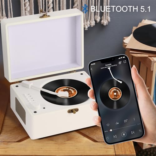 Portable CD Player for Home | Premium protein leather Bluetooth 5.3Retro Desktop CD Player,HI-FI Speakers, 3600mAh Battery, Remote,2-Year Warranty - color: Retro White