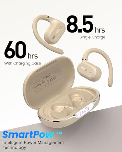 TOZO OpenWear Open Ear Earbuds, AI Translation Real Time 145+ Languages | 60H Translator Ear Buds Audifonos Traductores Inglés Español, All Day Comfort, Bluetooth Headphones 5.4 with Smart Display - color: Khaki