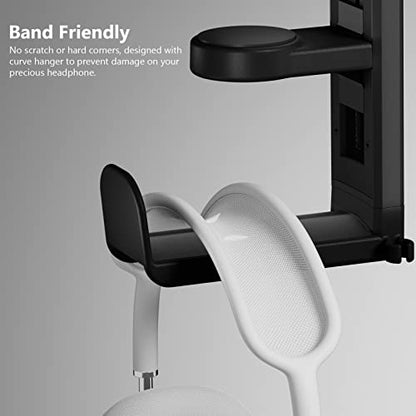 EURPMASK 2 Pack Rotating Headphone Stand,Adjustable Clamp-on Headset Holder | 360°Swivel,Headset Hanger Hook Under Desk,No Residue,Cable Organizer,Soft Rubber Pads,Keep Headphones Secure&Desk Tidy,Black - color: Black_2 Pack