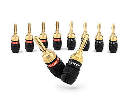 Deadbolt Banana Plugs 5-Pairs by Sewell, Gold Plated Speaker Plugs, Quick Connect | Quick Connect, Tool-Free, SW-29863-5 - size: 5 Pairs, style: Deadbolt Banana Plugs