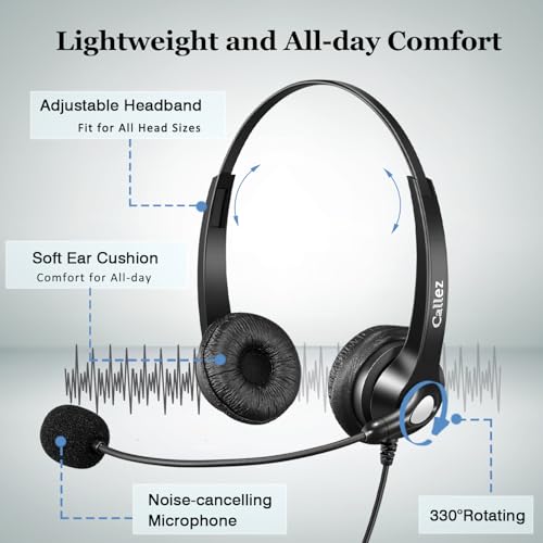 Callez RJ9 Phone Headset for Cisco with Noise Cancelling Mic & Mute Switch | Corded Office Telephone Headsets Compatible with Cisco IP Phones 6941 6851 6945 7821 7841 7861 7942 7945 7962 7965 8811 8861