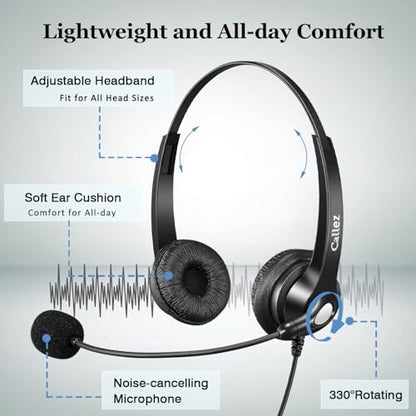 Callez RJ9 Phone Headset for Cisco with Noise Cancelling Mic & Mute Switch | Corded Office Telephone Headsets Compatible with Cisco IP Phones 6941 6851 6945 7821 7841 7861 7942 7945 7962 7965 8811 8861