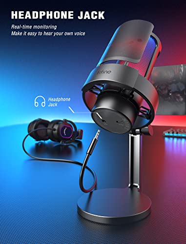 FIFINE PC Microphone USB Headset, Gaming Streaming Bundle for Laptop, Desktop, PS4, PS5, Condenser Mic with RGB Control, Headphone Jack, Headset with 7.1 Surround Sound (A8+H6)