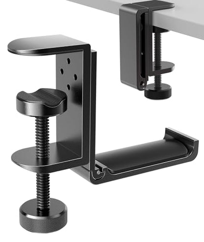 New Foldable Headphone Stand Hanger Holder Aluminum Headset Soundbar Stand Clamp Hook Under Desk Space Save Mount, Universal Fit Gaming Headphones, Black - color: Black