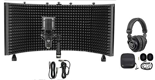 Rockville RCM PRO Condenser Microphone Bundle with PRO-M50 Headphones | 20Hz-20kHz, XLR Output, 48V Phantom Power, Cardioid Pattern, ROCKSHIELD 3 Isolation Shield, Carry Case, 3-Items