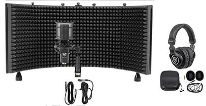 Rockville RCM PRO Condenser Microphone Bundle with PRO-M50 Headphones | 20Hz-20kHz, XLR Output, 48V Phantom Power, Cardioid Pattern, ROCKSHIELD 3 Isolation Shield, Carry Case, 3-Items