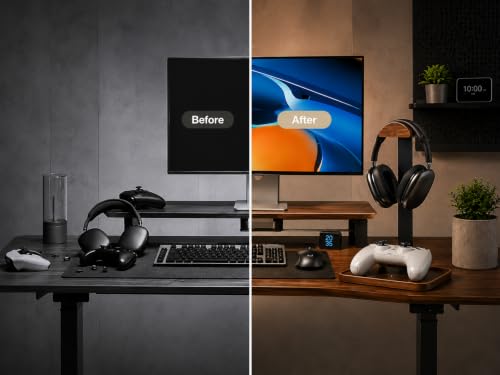 GEVO Headphone Stand, Walnut Wood Headset Stand with Controller Holder, Headphones Holder for Gaming, Office and Desk Compatible with AirPods Max, Bose, Sennheiser, Corsair