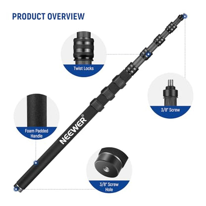NEEWER Upgraded Microphone Boom Pole, 9.8ft/300cm, MS-300CB (Black) | Telescopic Carbon Fiber Mic Boom Arm, 5 Sections, 1/4" 3/8" 5/8" Screw Adapters, Cable Straps, Shoulder Strap, Storage Bag - style: MS-300CB