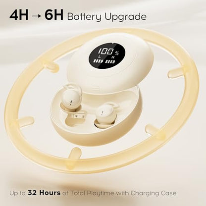 Sleep Earbuds Bluetooth 6.0, Mini Invisible Silicone Sleep Earbuds for Side Sleepers, Noise Blocking Sleeping Headphones, Hidden Earbuds with LED Display for Small Ears, Sleep & Relax (Beige)