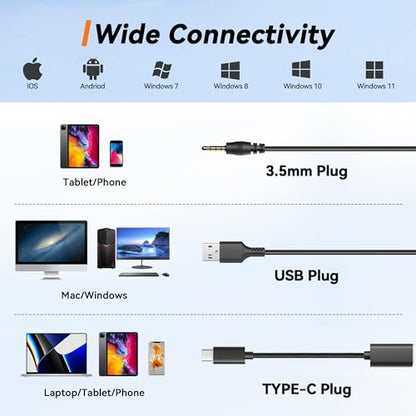 Wantek Headset with Mic, USB Headset with Microphone for PC, Computer Headset with Noise Cancelling Microphone with Mute in-line Control for Office Online Class Skype Zoom Meetings - color: Monaural-3.5MM+USB