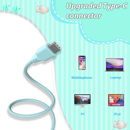 Wired Headphones with Mic, Type C Headphones, Volume Control Type-C, On-Ear with Wire for Laptop、Phone, Wired Headphone Over Ear (Green+Pink)