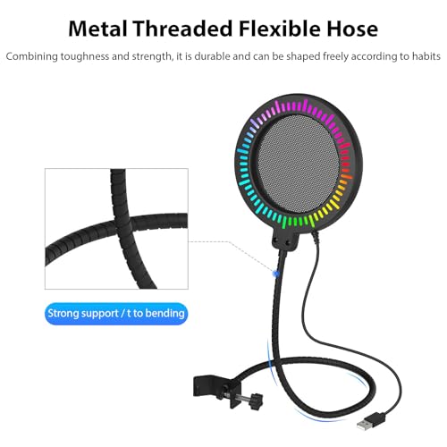 Professional RGB Microphone Pop Filter, Transparent Metal Mesh