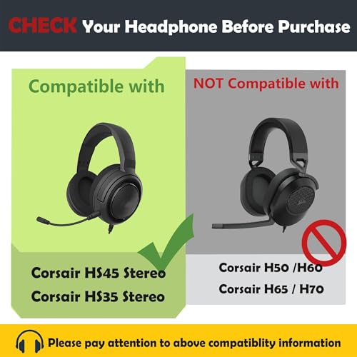 HS45 Stereo Earpads Replacement for Corsair HS35 Stereo/HS45 Stereo Gaming Headsets Ear Cushions with Protein Leather and Memory Foam