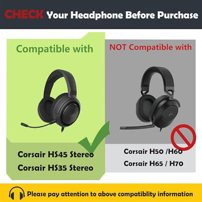 HS45 Stereo Earpads Replacement for Corsair HS35 Stereo/HS45 Stereo Gaming Headsets Ear Cushions with Protein Leather and Memory Foam
