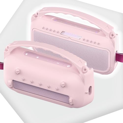 JCHPINE Silicone Cover and Carrying Case for Bose SoundLink Flex Speaker | Protective Cases with Handle and Shoulder Strap, Soft Silicone Cover and Hard Travel Case (Pink) - color: Pink Case