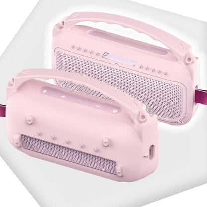 JCHPINE Silicone Cover and Carrying Case for Bose SoundLink Flex Speaker | Protective Cases with Handle and Shoulder Strap, Soft Silicone Cover and Hard Travel Case (Pink) - color: Pink Case