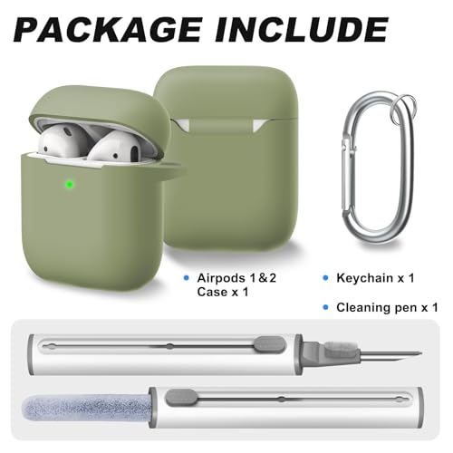 for AirPods Case Cover, Come with Clean Pen，Soft Silicone Protective Cover for Women Men Compatible with Apple AirPods 2nd 1st Generation Charging Case, Front LED Visible,Army Green - color: C3-Army Green+pen